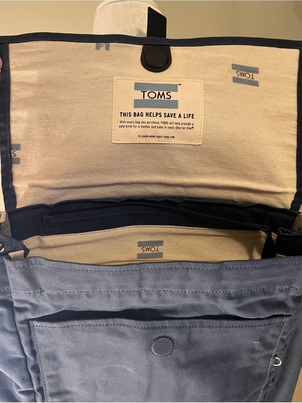 TOMS Navy Backpack with Black Accent Strap - Picture 2 of 10